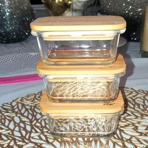 NEW SET OF 3 BAMBOO GLASS CONTAINERS